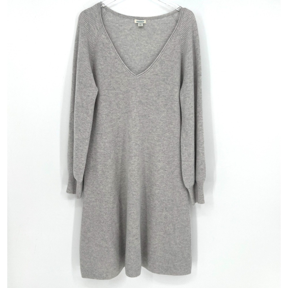 Sundance Cashmere Sweater Dress Womens XL Gray Knit Minimalist Basic Simple